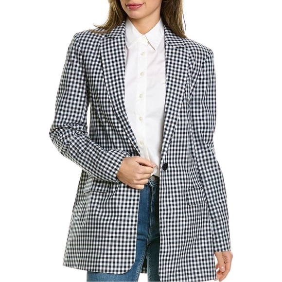 NWT FAVORITE DAUGHTER Gingham Navy Collared Relaxed Single Breasted Blazer XS - Picture 8 of 8